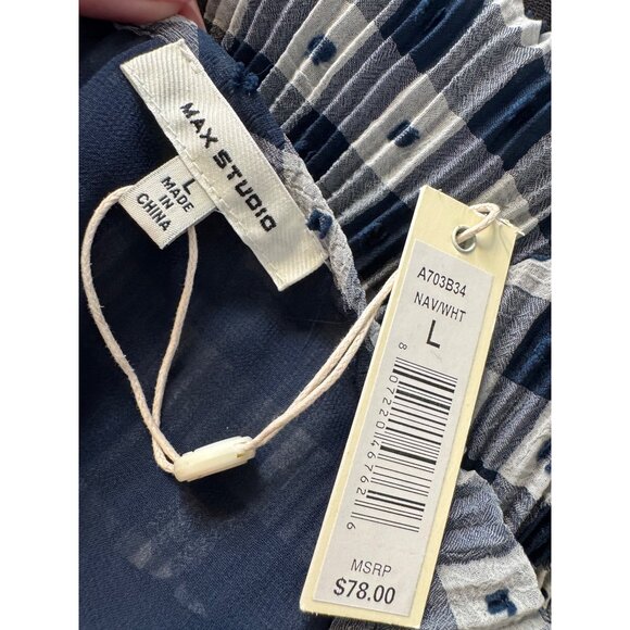 Max Studio Lined Navy Size Large Tunic Sleeveless Top Pleated Babydoll NWT - Picture 4 of 14